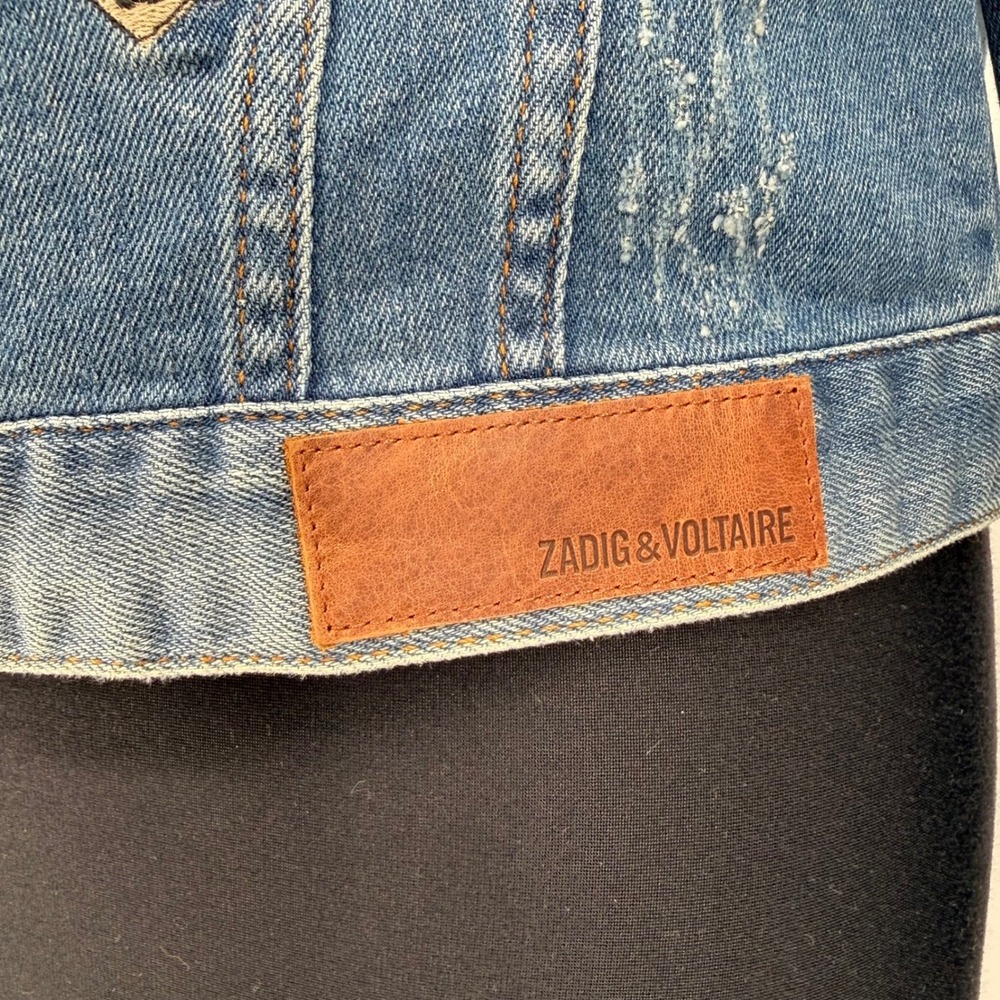 Zadig & Voltaire Zadig Kioky Embroidered Tattoo Denim Jacket Leopard Womens M - Picture 11 of 16
